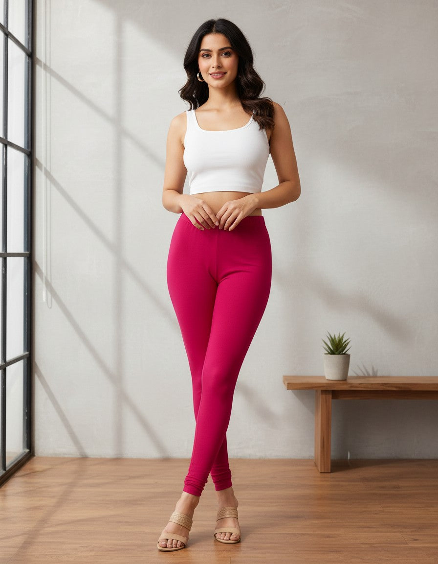 Ultra-Soft Full-Length Cotton Leggings – Rani Pink