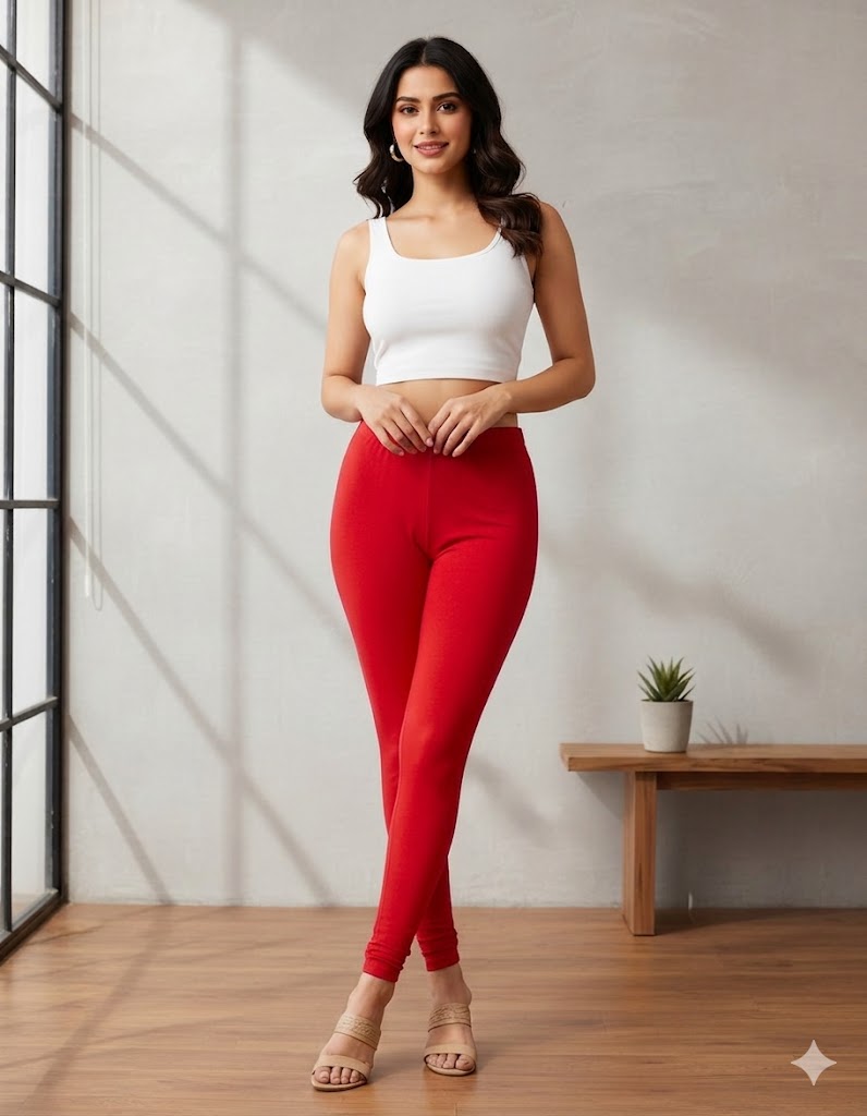 Ultra-Soft Full-Length Cotton Leggings – Red