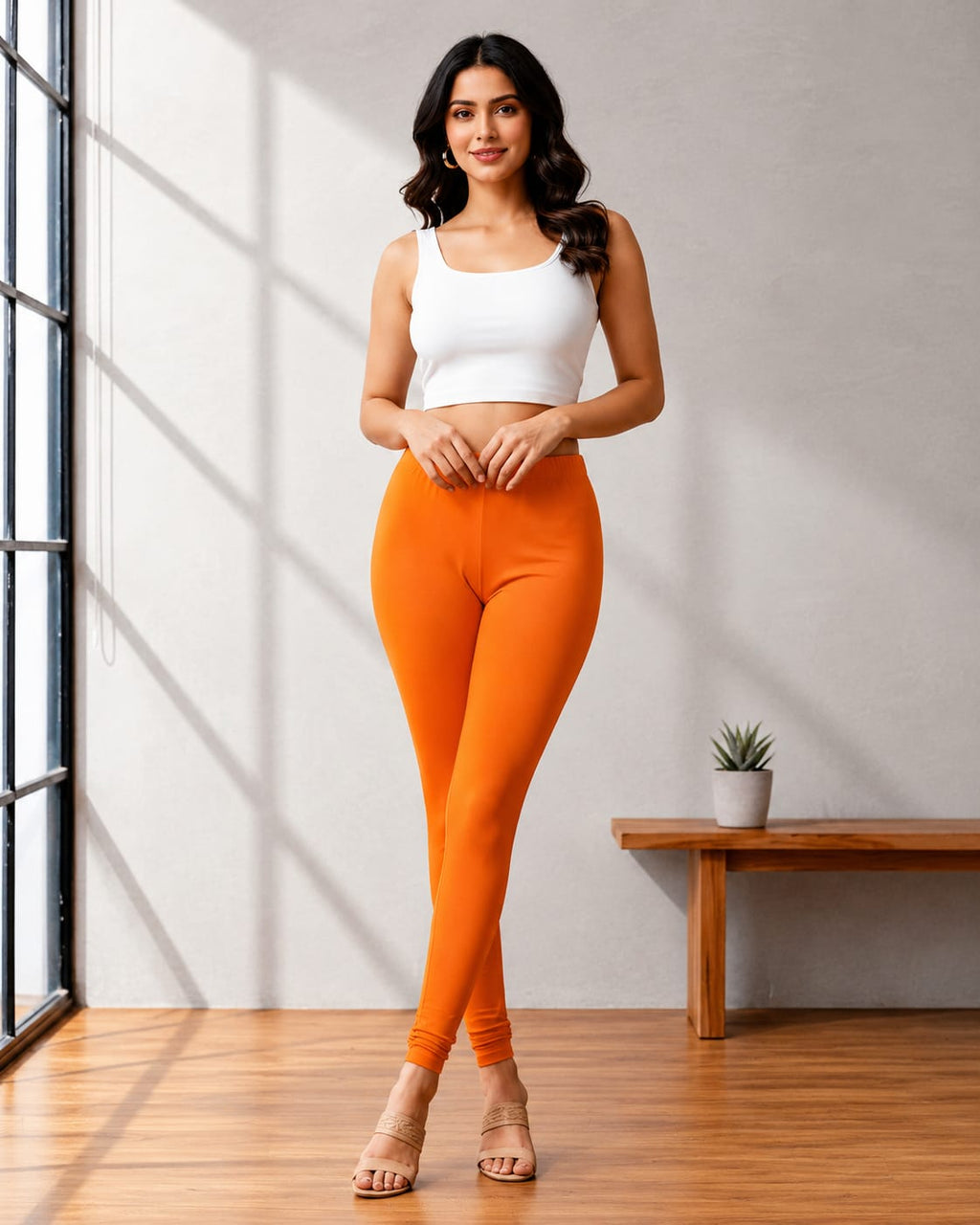 Ultra-Soft Full-Length Cotton Leggings – Orange