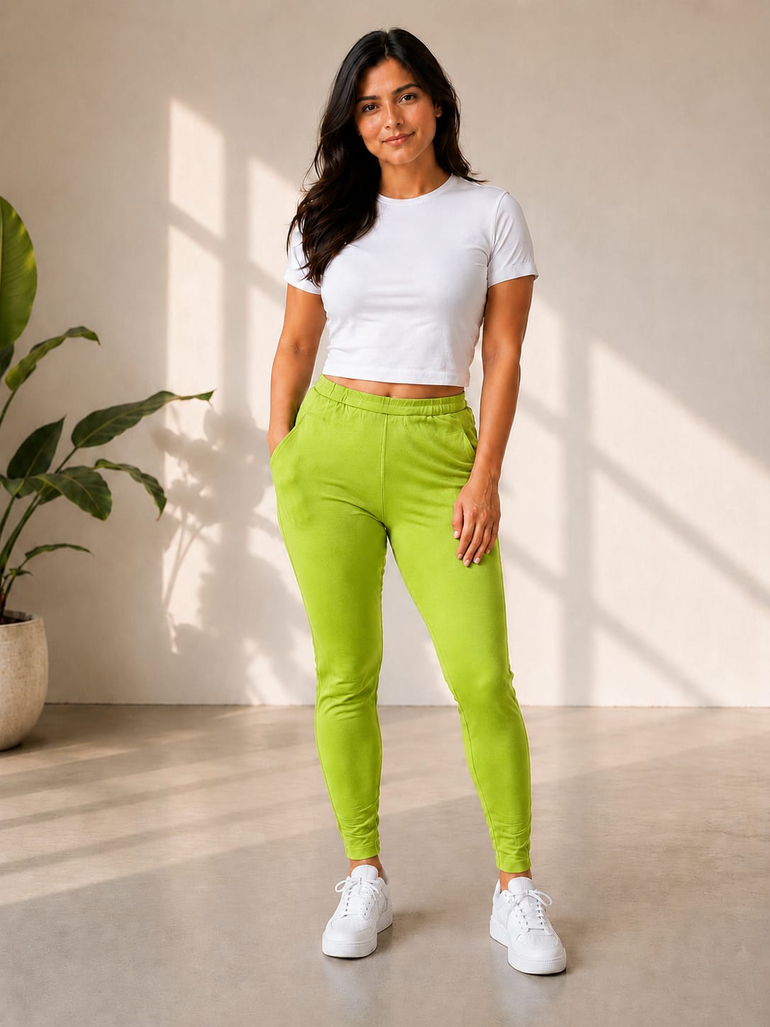 Ultra-Soft Full-Length Cotton Kurti Pants – Parrot Green